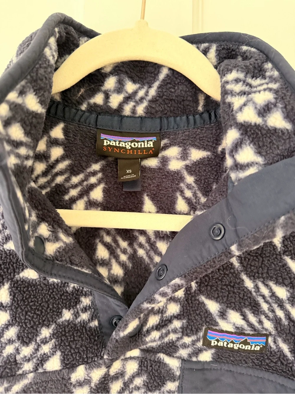 Patagonia Kids Navy and White Geometric Snap-T Fleece Pullover